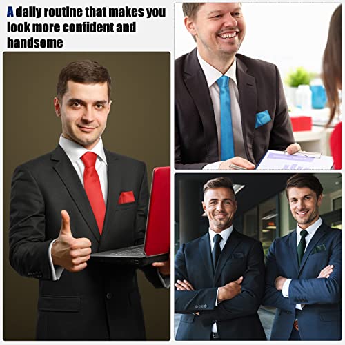 Image of Zhanmai 48 Pcs Men Solid Color Ties and Pocket Square Set Satin Necktie Business Handkerchief for Wedding Party