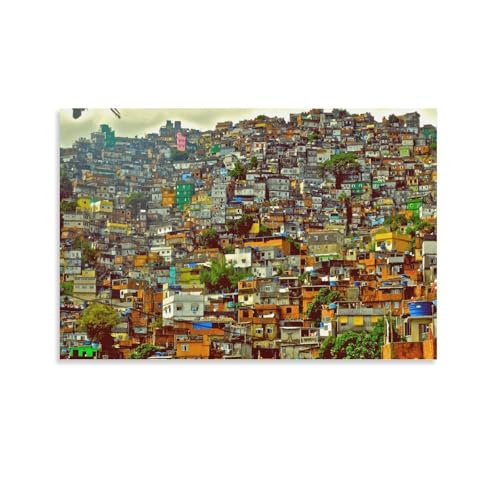 Benoumoney Cuadro decorativo de pared en lienzo con diseño de favela en Brasil, ideal para sala de estar o dormitorio. Listo para colgar. 40 x 60 cm (16 x 24 pulgadas).