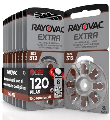 120 Pila para Audífonos Rayovac Extra 312 con Tecnología Sound Fusion 15 Pack de 8 Baterías de Audífono