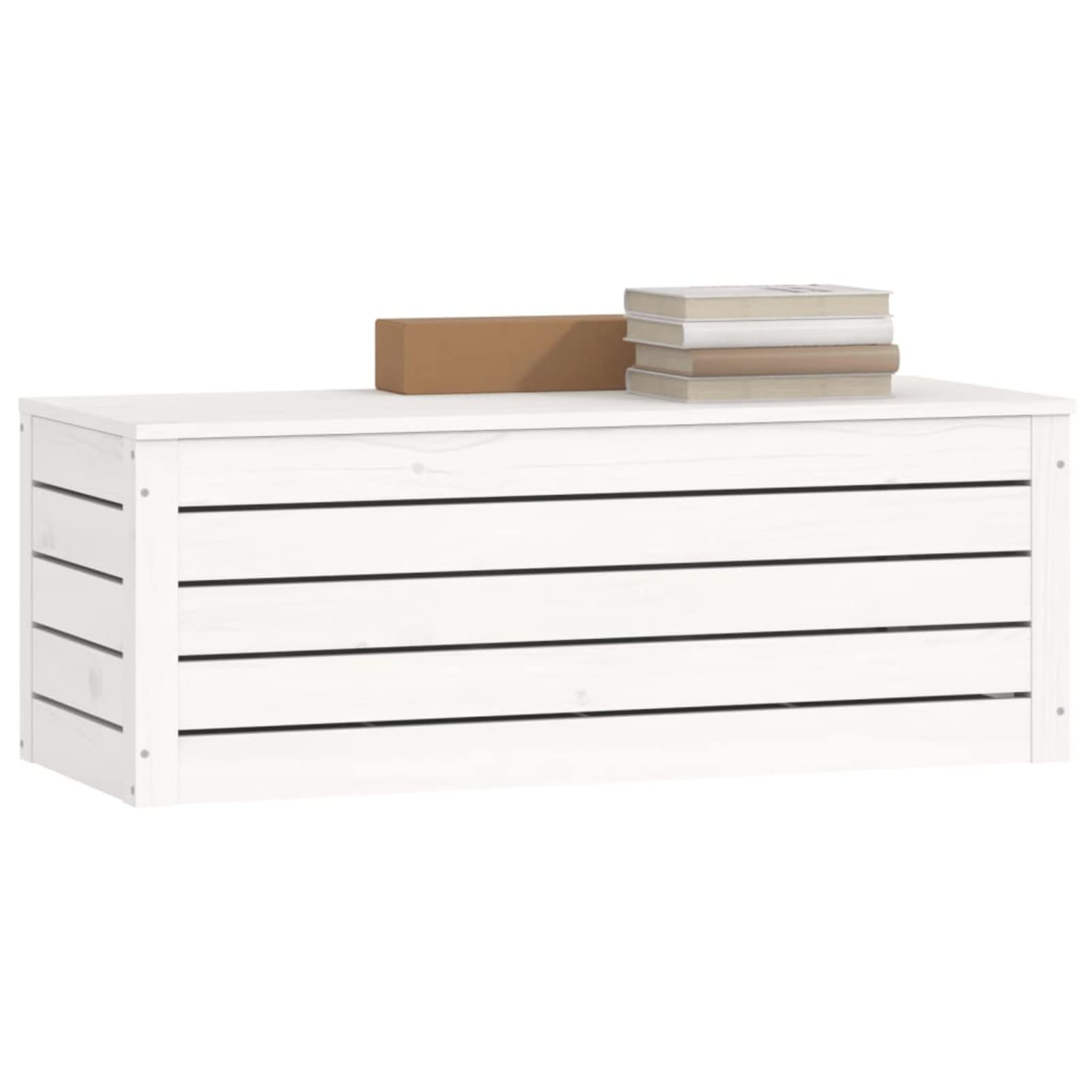 Contenitore Portaoggetti Bianco 89x36,5x33cm Massello di Pino,Baule da Giardino Impermeabile,Cassapanca Contenitore da Esterno