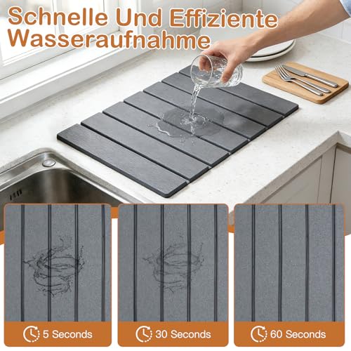 Miniatura 3 de Alfombrilla Para Platos, Alfombra Absorbente De Agua De Tierra De Diatomeas Para Cocina, 40 X 30 Cm, Alfombrilla De Goteo De Tierra De Diatomeas, Resistente Al Calor, Secado Rápido Para Cocina 40 X
