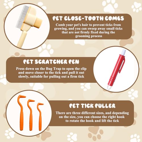 Xionghonglong 5er Pack Zeckenzange Zeckenhaken Zeckenentferner Set Für Hunde Katze mit Fellblitz Bürste Katze für Katzenbesitzer, Einfacher und Sicherer Zeckenentferner für Haustier Hundematte