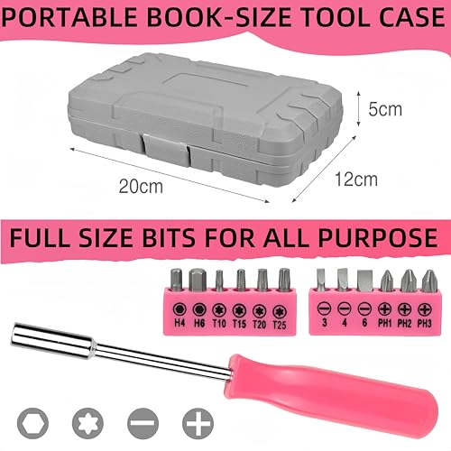 24 Pcs Pink Tool Kit For Women - Portable Home Tool Set With Storage Box | Essential Mini Hand Tools For Repairs & Maintenance At Home, Office, School, Garage - 2