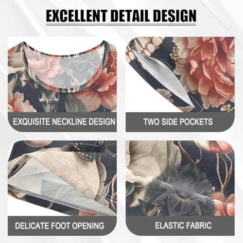 ALAZA Sugar Skull Peony Flower Butterfly Pajamas Set Short Sleeve Cotton Sleepwear Summer Pjs 2 Piece 5-14Y4