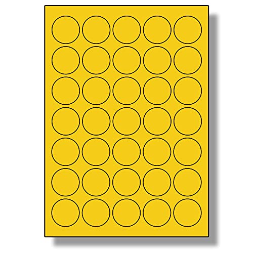 Image of Label Planet® 35 Per Sheet, 5 Sheets (175 Round Yellow Labels). Round Coloured Paper Labels, 37mm Diameter, LP35/37R C.