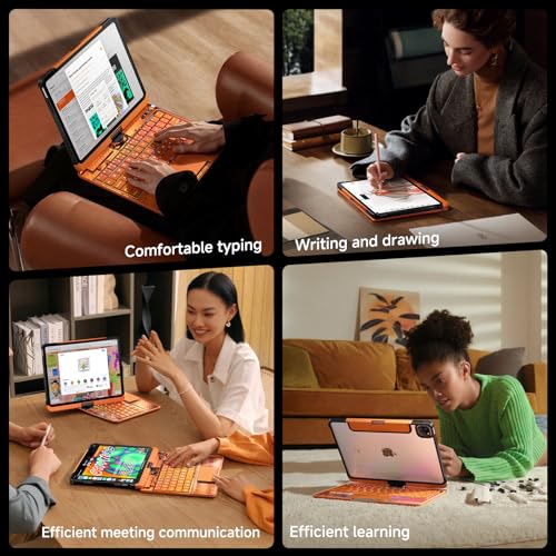 Image of Clear Wireless Keyboard Case for iPad Pro 13 Inch M5 /M4 2025 /2024 with Pencil Holder & Multi-Touch Trackpad, Visible PCB High-Tech Style, 3-Brightness & 7-Color Backlight, 360 Rotatable,Orange