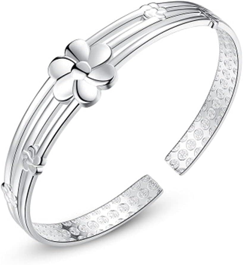 Bracelet jonc réglable en argent sterling style floral pour femme chic