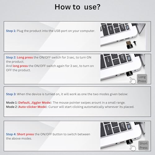 Image of USB Mouse Jiggler & Auto Clicker- Undetectable Cursor Shaker & Vibration Device- Plug & Play, Moves Arrow Automatically- Long Press On /Off, Short Press to Switch Modes- 1 Click /Sec in Autoclicker Mode
