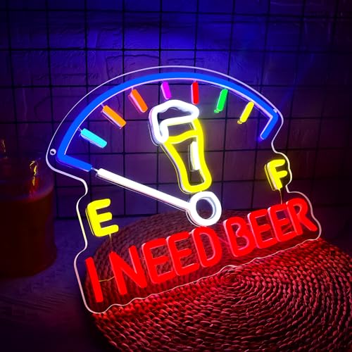 Image of I Need Beer Neon Sign for Wall Decor Dimmable Beer LED Light Beer Dashboard Bar Neon Light for Man Cave Bar Pub Party Restaurant Christmas Birthday Gift Art Size13.6 * 12.5(WZCP020)