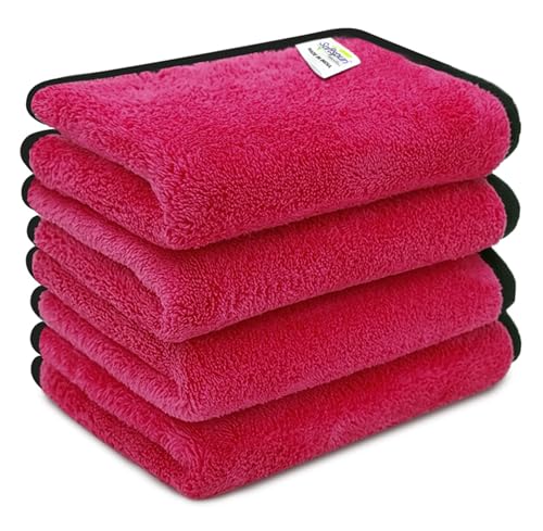 Image of SOFTSPUN Microfiber Baby Hand & Face Wipes 280 GSM 20x30 Cms 4 Piece Towel Set Pink! Super Soft & Comfortable for Newborn Baby and Kids Quick Drying Ultra Absorbent in Small Size.