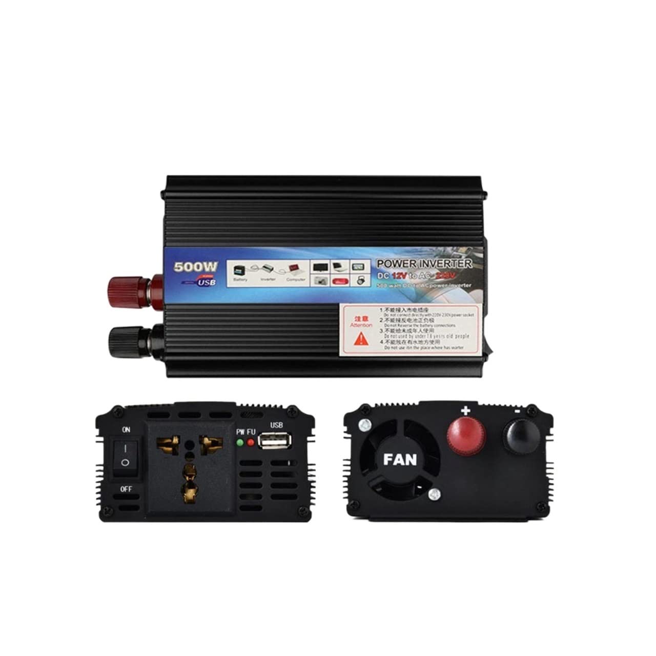 CUDTAPI Modified Sine Wave Power Inverter Adapter From 12V To 220 Inverter Sine Wave 2000W Car Inverter 12V 220 Uninterruptible Power Supply 220 To The House(500W,Onecolor,50HZ)