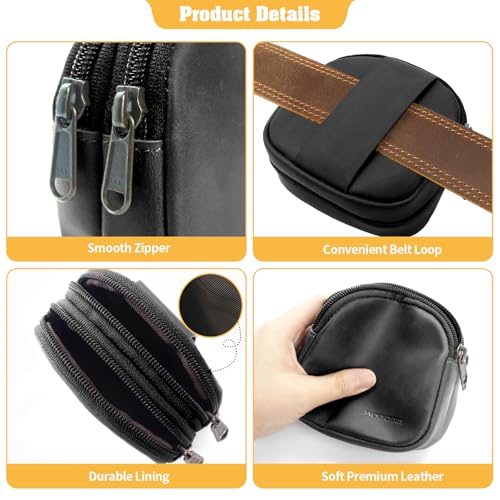 Image of Jack&Chris Coin Purse for Men, Genuine Leather Mini Coin Wallet Zipper Pocket with Back Belt Loop, Coin Bag for Men