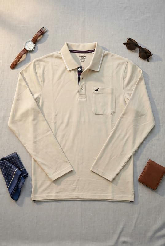 Image of AMERICAN CREW Full Sleeves Polo Collar T-Shirt with Pocket for Men