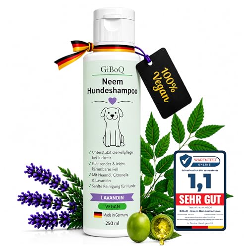 Premium Neem Hundeshampoo für Hunde 250 ml mit Neemöl & Lavandinöl Unterstützt bei Juckreiz Milben Flöhe & Zecken hautfreundlich pflegend & leicht kämmbar für natürliche Fellpflege