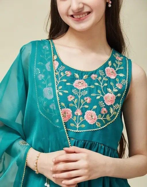 Baby Girls Festive & Party Wear SILK BLEND Kurta Sharara Set with Dupatta