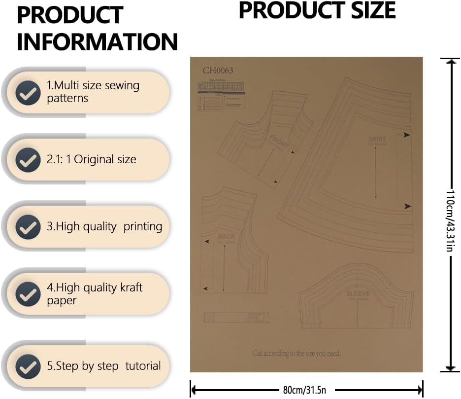 Linda Dress 9 size(6M - 10Y)sewing patterns, Multi-Size 1:1 Scale Durable Kraft Paper Template, Beginner-Friendly with Step-by-Step Visual Instructions for DIY Dress– the gift for sewing enthusiasts