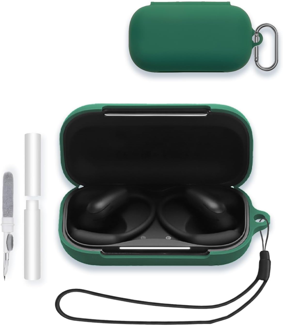 Case for Soundcore AeroFit 2 Pro Earbuds 2026 NEW, WUNIAK Soft Silicone Protective Portable Scratch Shock Resistant Shell with Cleaner Kit & Carabiner & Lanyard for Soundcore AeroFit2Pro,Green