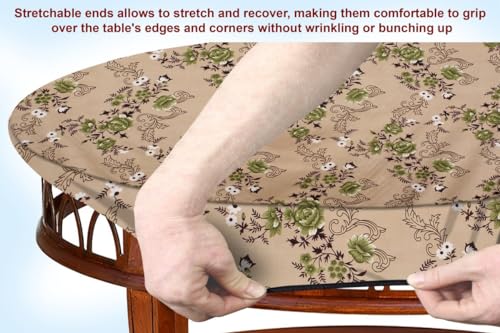 Image of The Furnishing Tree Elastic Oval Center Table Cover WxL 16x36 in Inches Polyester Floral Pattern Beige