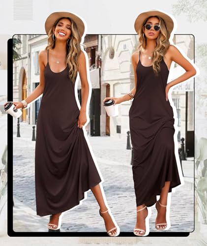 Image of Wolddress Womens Maxi Dress with Pockets 2026 Casual Strap Plus Size Loose Plain Long Office Summer Beach Travel Dresses S-5X