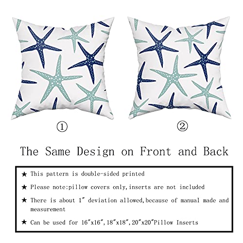 Starfish Pillow Covers 18X18 Inch Summer Beach Themed Blue Coastal Pillows Nautical Decor for Home Bedroom Living Room Cotton Pillowscase Square Cushion Cover, Set of 2 - Image 5