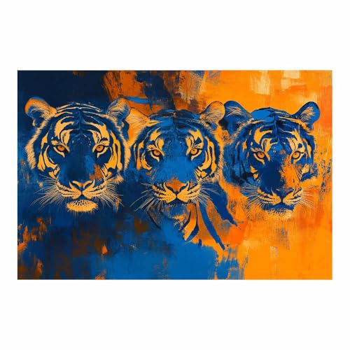 Poster sur toile animaux haut de gamme Trois Tigres bleu TERUEA 70x100cm sans cadre