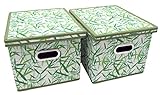 Seta Direct, Green Leaves Patterned Canvas Foldable File Cabinet Storage Box Shelf Organizer Hanging File Folder with Lid [2 Pack, Letter/Legal Size]
