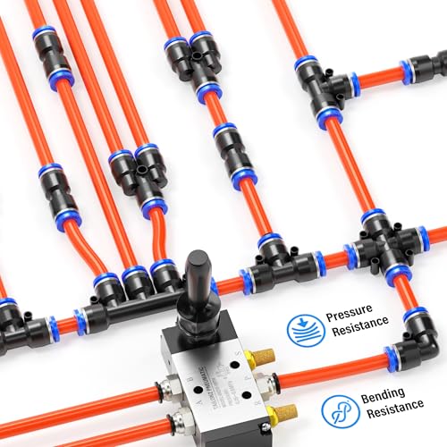 Image of TAILONZ PNEUMATIC Orange 1 /4 Inch OD 10 Meter 32.8ft PU Polyurethane Air Tubing Kit Pipe Hose Air Line Tubing Air Hose Fittings Push to Connect Fittings(27PCS)