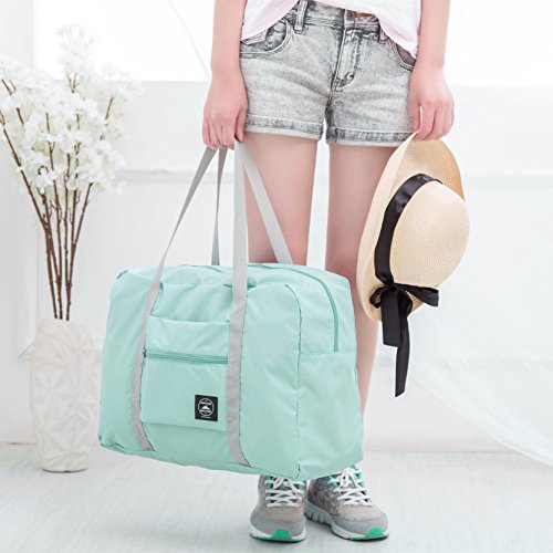 FUNFEL Foldable Travel Duffel Bag Tote Carry on Luggage Sports Water Resistant Nylon(II-Mint Green)
