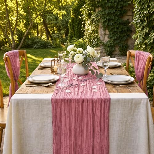 Gtiametor 12 Pack Dusty Rose Cheesecloth Table Runners, 20x120 Inch by Gtiametor - Used condition - Image 6