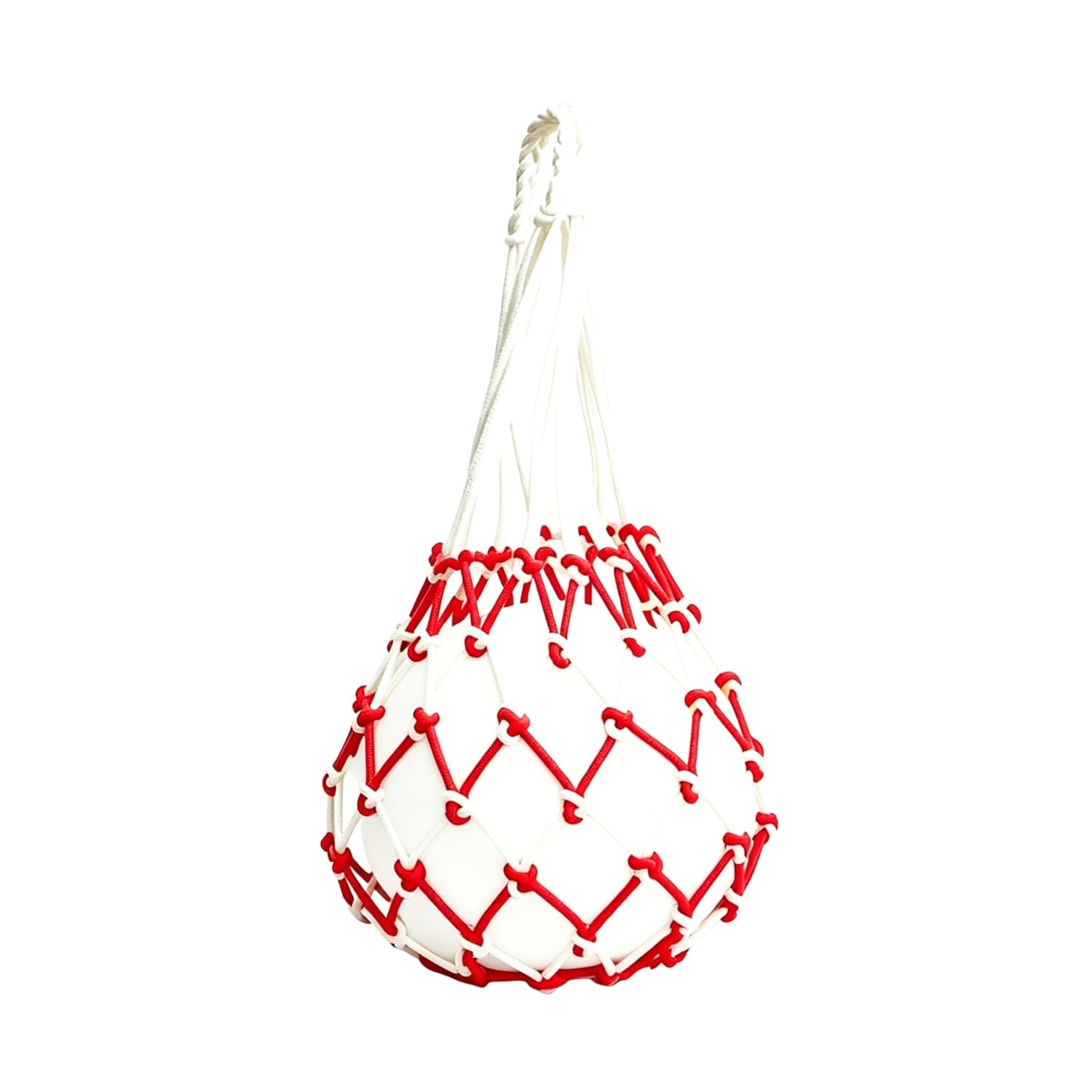 Braided Ball Net Bag Hand-Tied Mesh Ball Carrier Woven Sturdy for Coaches, Athletes, Students, Gym Class, Basketball Court, Red White-image-12