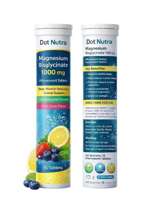High Strength Magnesium Bisglycinate 1000mg Effervescent Tablets, Lemon Flavour, Supports Restful Sleep, Muscle Function & Daily Wellness, 30 Tablets(Pac of 2)-image-23