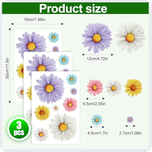 Mülleimer Blumen Aufkleber, 3 Blätter Mülltonnen Aufkleber Blumen Daisy Aufklebers für Mülltonnen Großer Wasserdichte für Müller, Kühlschrank, Wanddekoration