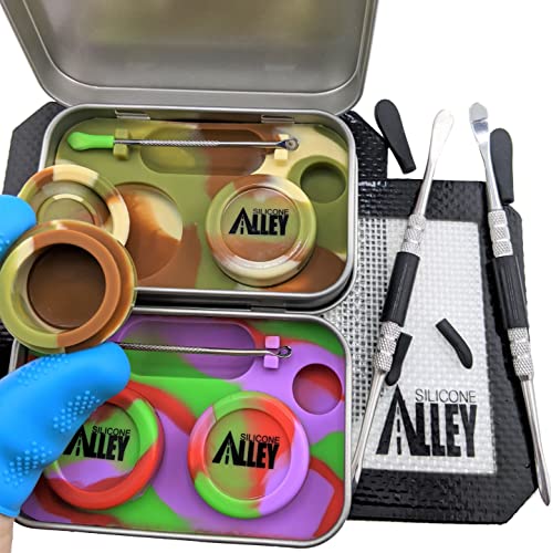 Antihaft-Glas-Set [2er-Pack] | wiederverwendbare Silikon-Backmatte | Set mit 2 Schnitzer, Dosen, 7,6 x 12,7 cm Matten, 5 ml Gläser (2 pro Farbe) Cover