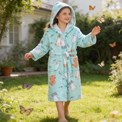 Image of Boys Girls Bathrobes,Toddler Boy Girl Robes,Children's Plush Soft Coral Fleece Hooded Pajamas Sleepwear for Kids