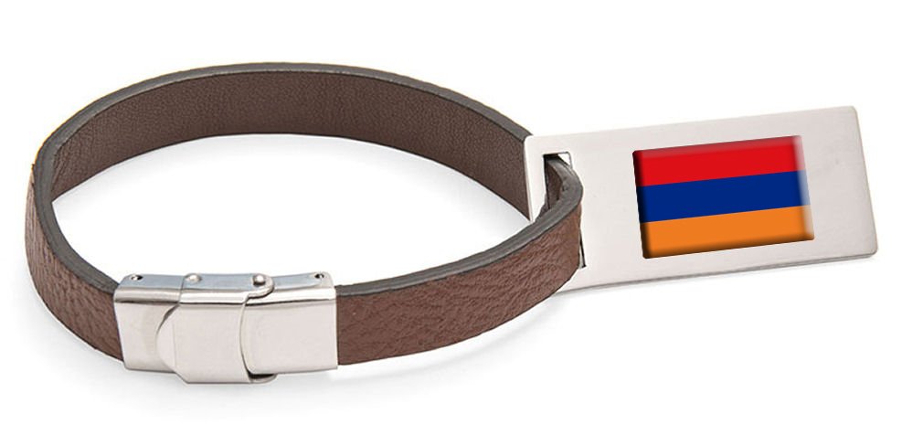 Etiqueta de Equipaje de cuero Bandera Armenia Texto grabado de acero