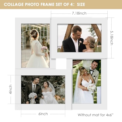 Image of DUENPY 4x6 Collage Frame Tempered Glass For 4 4x6 Photos White | Premium Tempered Glass Provides Clear Vision, Ideal Decor to Arrange Your Warm Family Photos At Home