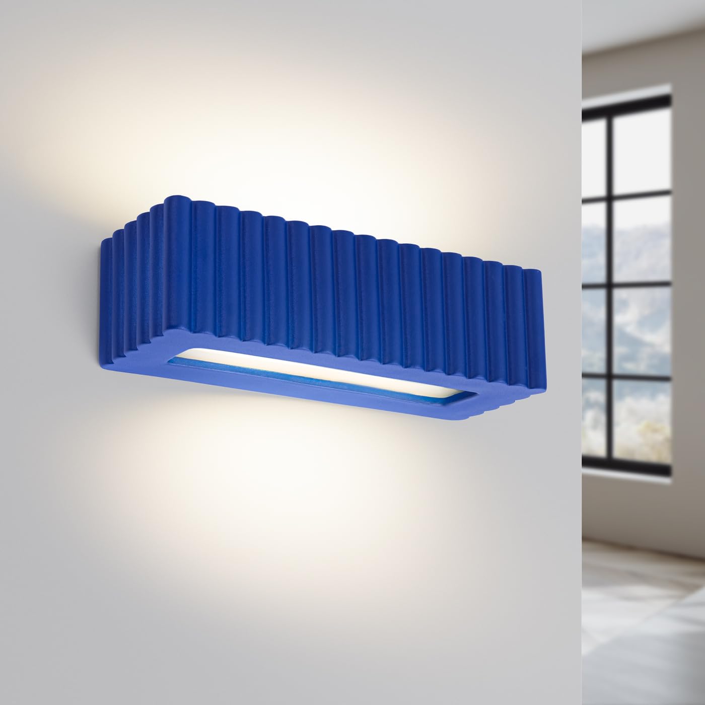 SOLLUX lighting Applique da Interno - Lampada da Parete Ceramica - 1 Paralume - Lampada LED Lampadina - Blu Ultramarino Rigata