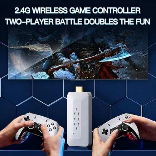 Image of BVG M22 Retro Game Stick Wireless HD Console | 64GB, 30,000+ Games, 50+ Emulators | 4K HDMI Plug & Play Gaming System with Dual Controllers (White)