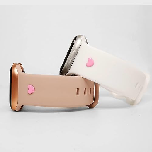 Miniatura 3 de MORWLAT Paquete de 2 correas de silicona compatibles con Apple Watch Series 8 SE de 1.654 in 1.732 in 1.772 in-rosa corazón para mujer, correa suave