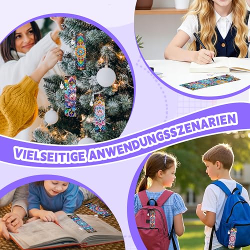 Diamond Painting Lesezeichen, mit Anhänger+DIY-Zubehör, 8 Stück Diamant Painting Mädchen Teenager DIY Geburtstagsgeschenk Bastelset Kinder ab 6-12 Jahre Lesezeichen Bastelset Basteln Geschenke