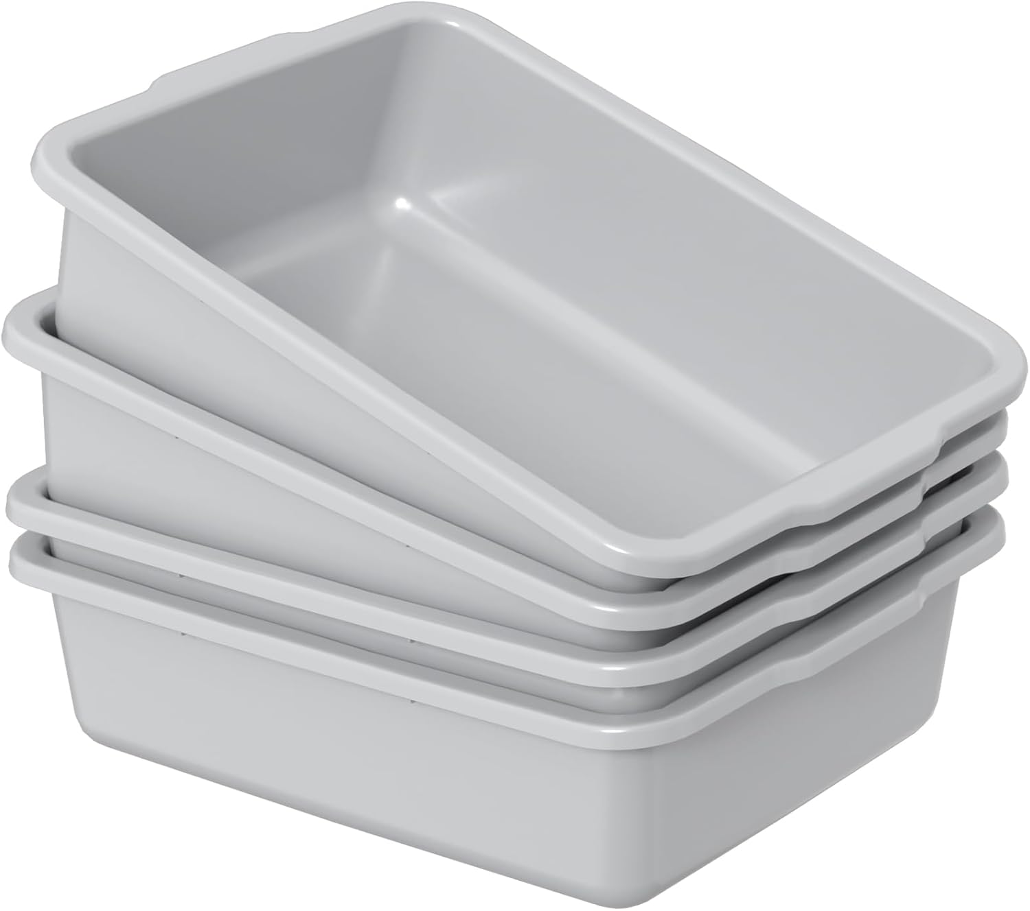 4-Pack 32 L Large Commercial Bus Tub, Grey Plastic Wash Tub Basin