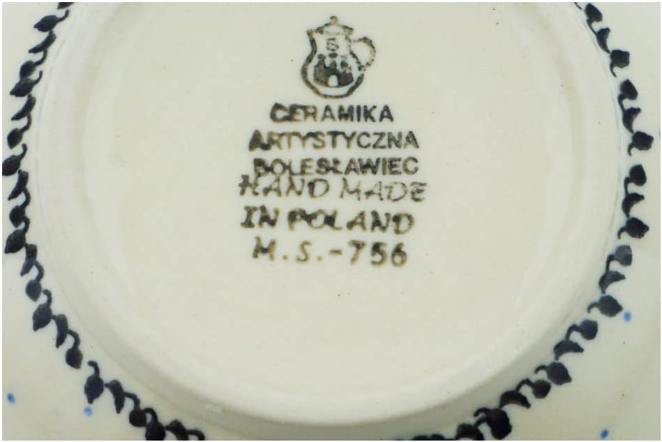 Authentic Polish Pottery 9 oz Bouillon Cup made by Ceramika Artystyczna (Flowers At Dusk Theme) + Certificate of Authenticity