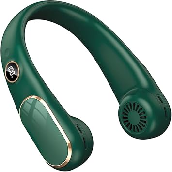Neck Fans Portable Rechargeable 4000mAh Battery Operated Fan 4-Speed Quiet Bladeless Neck Fan 2023 LED Display Neck Fans for Women Man Green