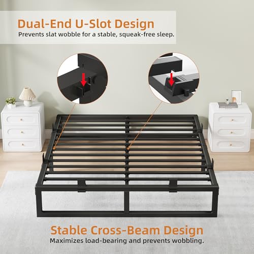 Image of 12 Inch Metal King Bed Frame with Steel Support, Noise-Free
