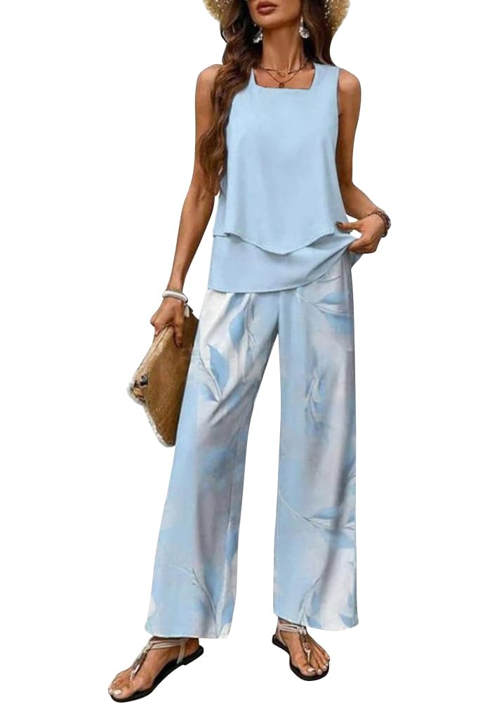 OUGES Tuta Estiva Donna Senza Maniche – Tutina Pantalone Lungo In Viscosa Con Tasche E Vita Regolabile