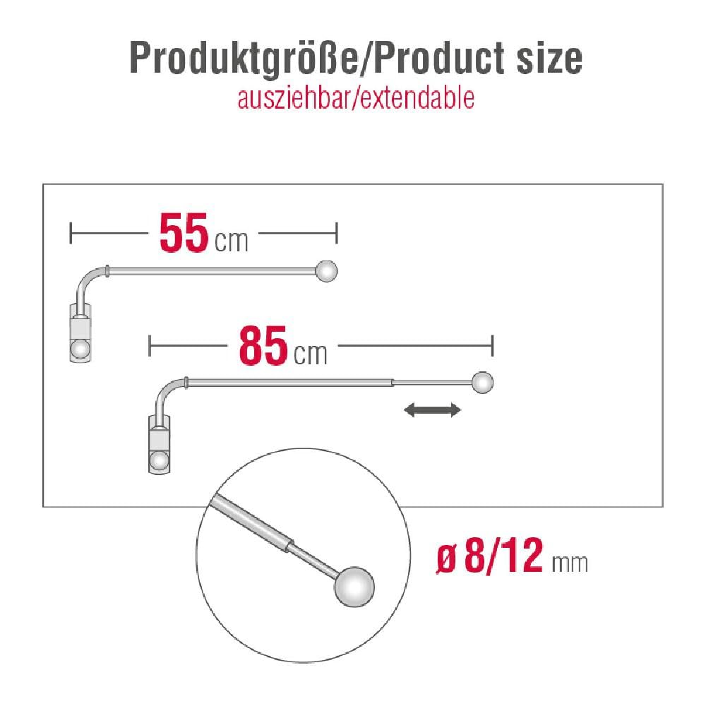 GARDINIA Karnisz obrotowy, Metalowy karnisz z elementami montażowymi, Wysuwany, Odległość od ściany 1,5 cm, Długość 55–85 cm, Wygląd stali szlachetnej