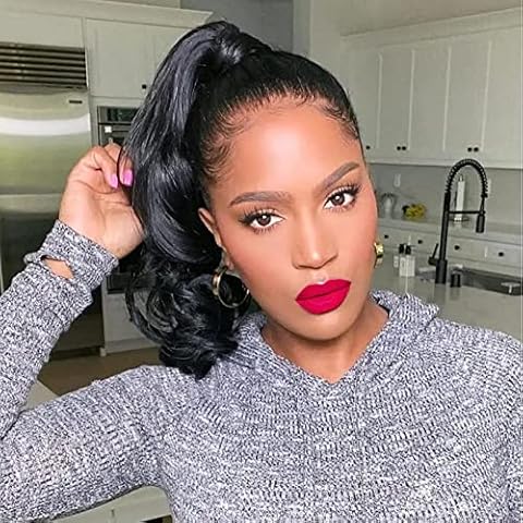 KRSI 14Inch Spiral Curl Short Drawstring Ponytail Extension for Black Women,Curly Black Hair Ponytail Wavy Clip in Ponytail Hair Pieces for Women Ponytail(1B#) Cover
