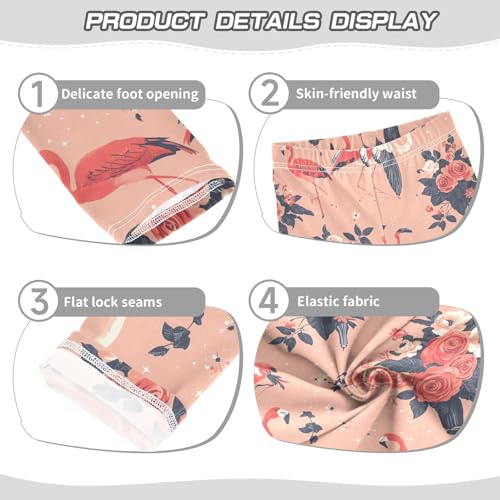 Wusikd Pink Flamingos Girls' Leggings Toddler Doodles Flowers Kids Yoga Pants Dance Active Tights 4T3