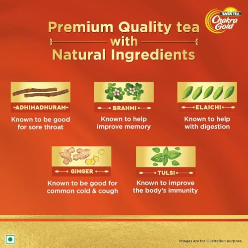 Image of Tata Tea Chakra Gold Care | Goodness Of Five Natural Ingredients | Brahmi, Ginger, Tulsi, Elaichi & Adhimadhuram | Flavoured Black Tea | Powder, 500 Grams