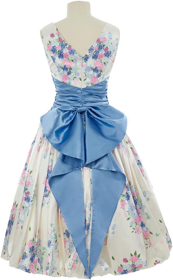 miccostumes Women's 1950s Dress Vintage Retro Floral Cocktail Swing Sleeveless Dress with Bow - Image 3